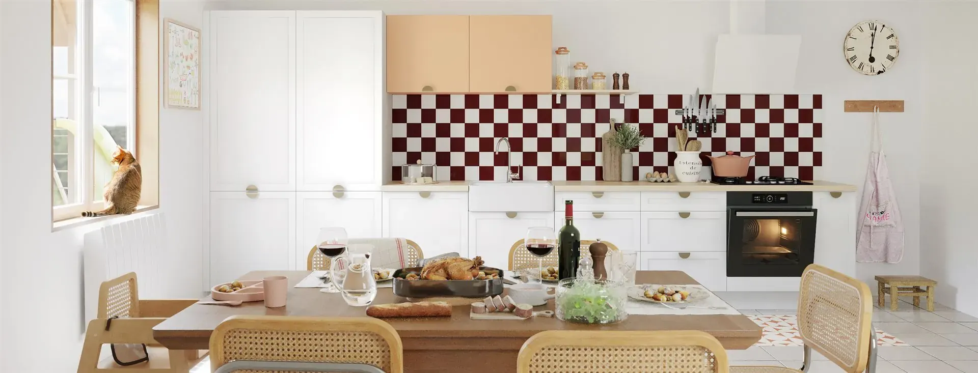 Cuisine Dimanche midi blanc blond et bordeaux