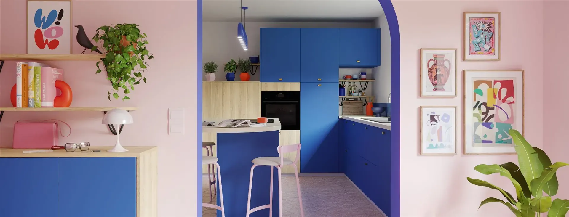 Cuisine Memphis indigo et bleu électrique